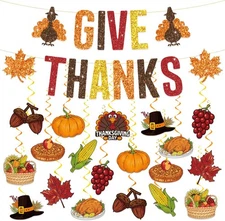 42 Pieces Friendsgiving Decorations GIVE THANKS Banner & Hanging Swirls Party 
