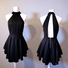 Open Back Little Black Dress High Neck Halter Womans Sz M