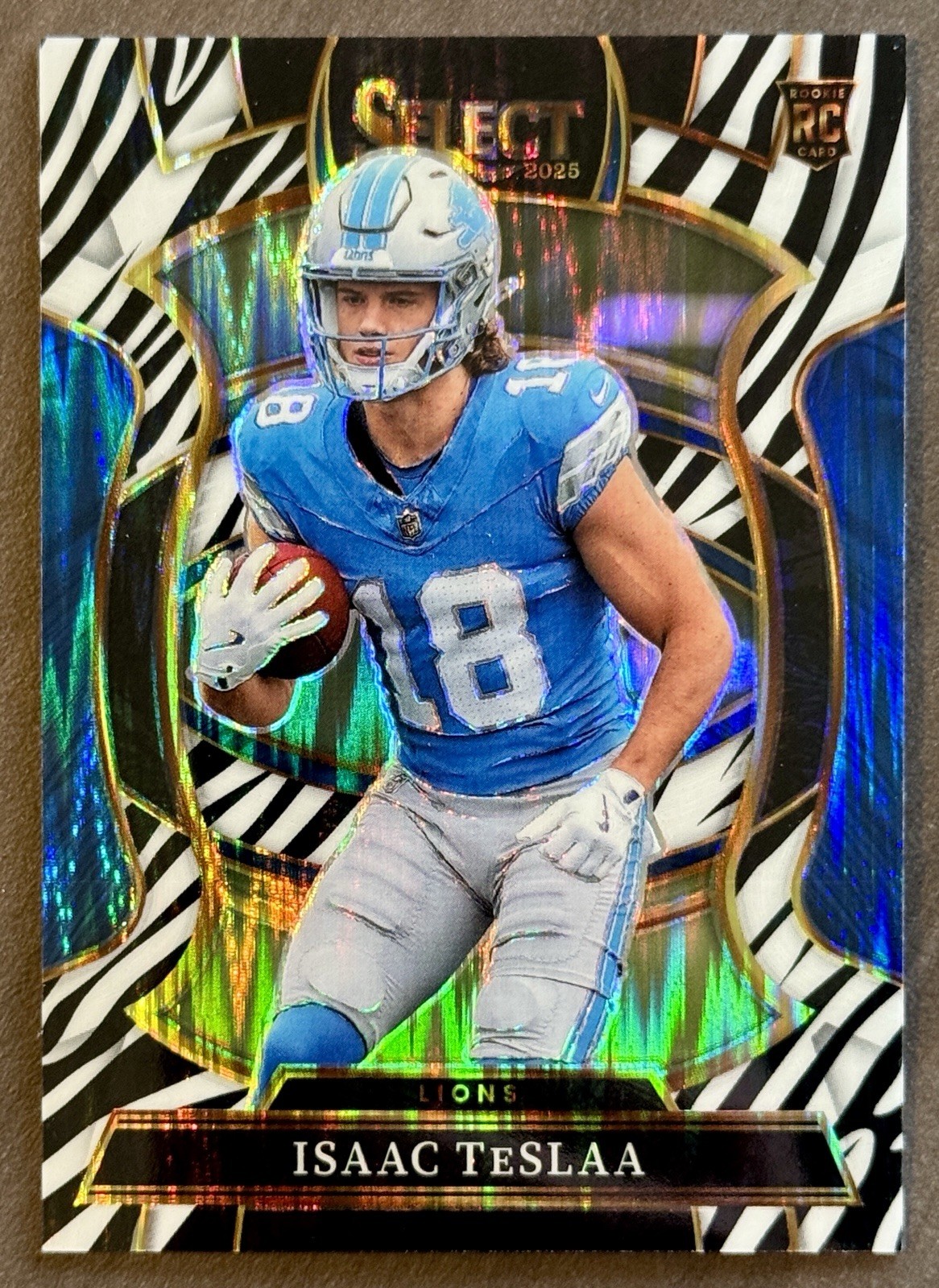 2025 Select Football Isaac Teslaa Zebra Prizm Rookie #70 Detroit Lions 🦓