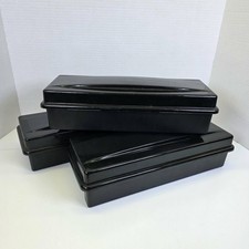 Lot Of 3 Vintage Black Alpha 15 Slot Cassette Tape Storage Box Stackable