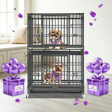 Two Levels 36" Dog Crates for Medium Dogs, Dog Kennels for Inside w/Double Door