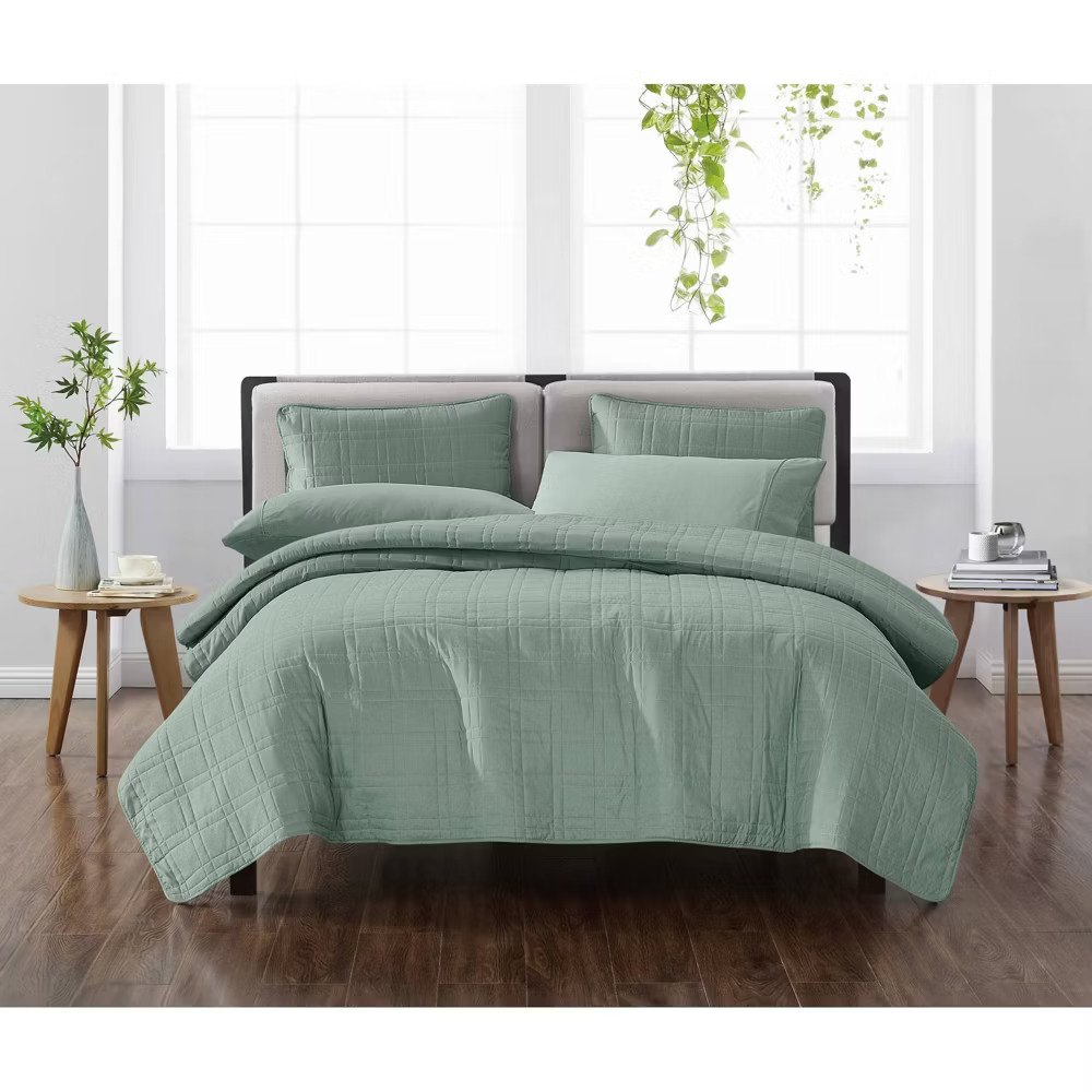 Cannon King Solid Quilt Set Green