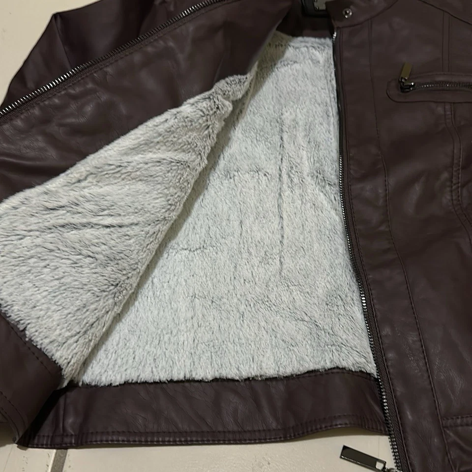 Chaqueta JouJou Mujer Marrón Imitación Cuero Moto Cremallera Manga Larga Talla Grande Foto 4 de 4