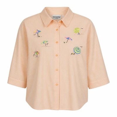 Breckenridge Blouse Womens 2X Orange Striped Embroidered 3/4 Sleeve Beach Boho