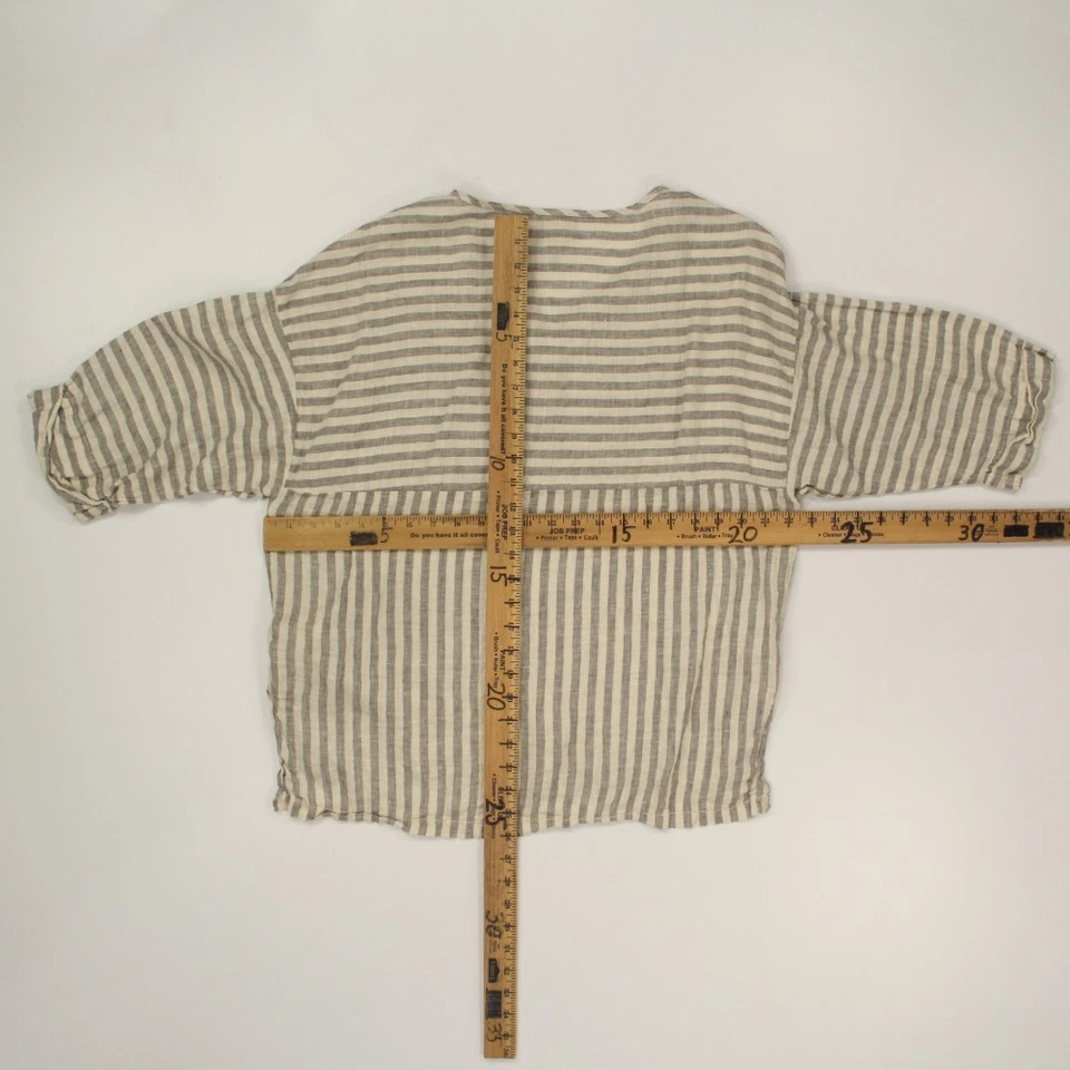 Top Henley Popover 100 % lino para mujer XCVI talla mediana a rayas Lagenlook Boho Foto 3 de 4