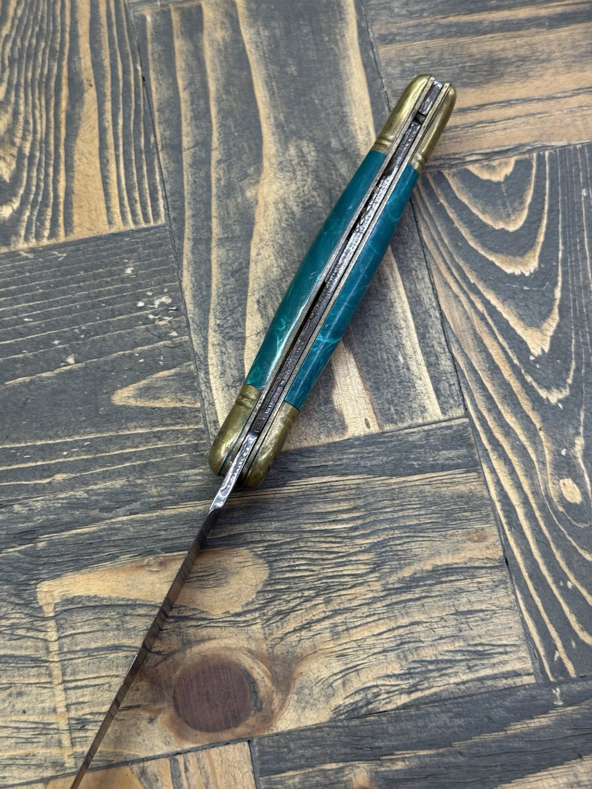 Laguiole En Aubrac 440 France Folding Pocket Knife Used Green Corkscrew