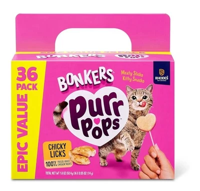 Bonkers Purrpops Freeze Dried Chicken Cat Treats, 36 Count