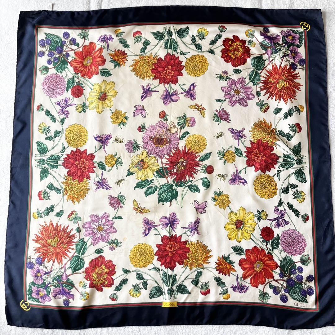 Gucci Dahlia Flora Sherry Interlocking Scarf Vintage Rare Preowned
