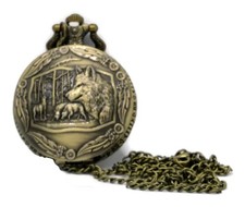 Pocket Watch WOLF Dog Animal Analog Quartz with 32" Chain Men Accessory
