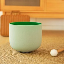 7 inch F Note Heart Chakra Green Frosted Quartz Crystal Singing Bowl