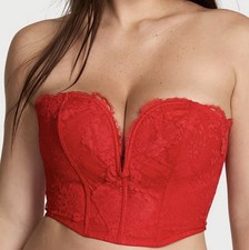 Victoria Secret Dare to Dream Lace Deep V Cropped Corset Top. XL. Red. NWT