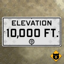elevation 10000 feet California highway road sign 1947 CDOH 16x8 Sierra Nevada