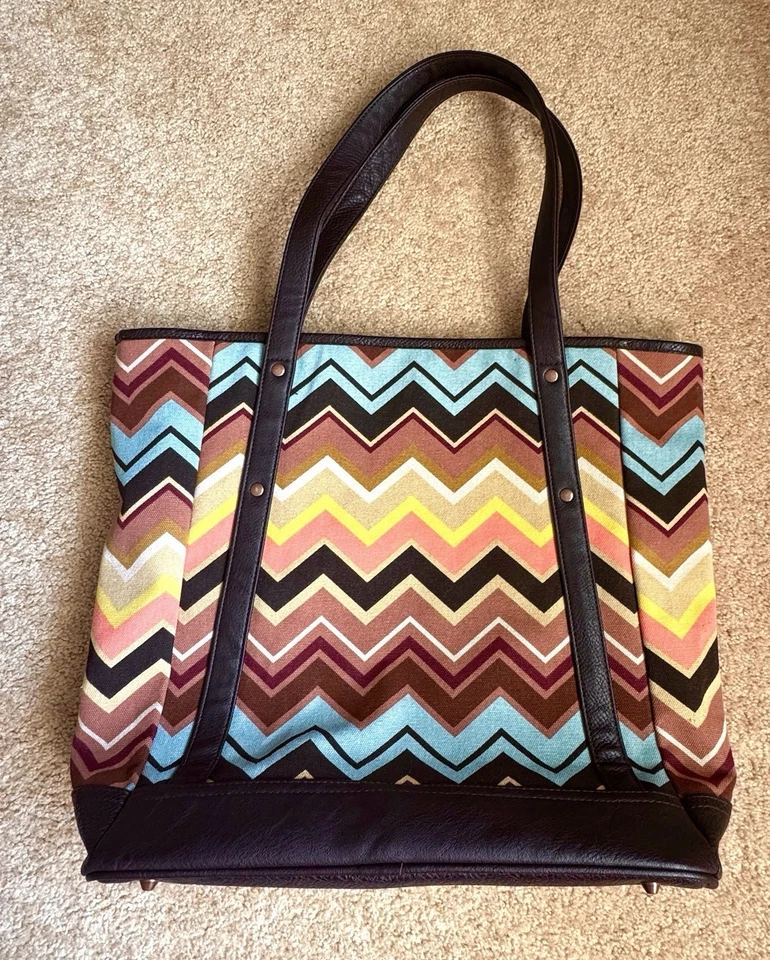 NEW Missoni For Target Large Brown Zigag Chevron Canvas Tote Bag Designer Ltd Ed - Image 2 of 4