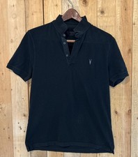 M ALL SAINTS Black Polo Shirt Cotton Short Sleeve