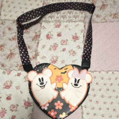 Loungefly Disney Mickey Minnie Halloween Heart-Shaped Handbag with Floral Strap