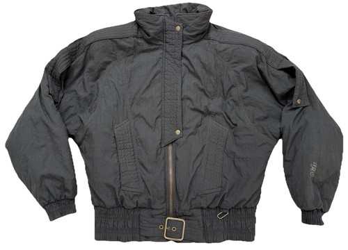 Vintage Nils Ski Black Heavy Insulated Snap Zip Belted Jacket Womens 12/Large - Picture 1 of 13
