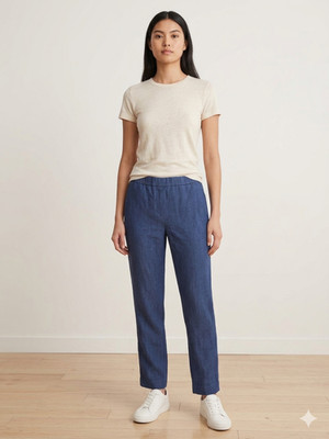 Theory Women's Crunch 2 Linen Blend Pull On Straight Leg Pants Navy Blue Size 0
