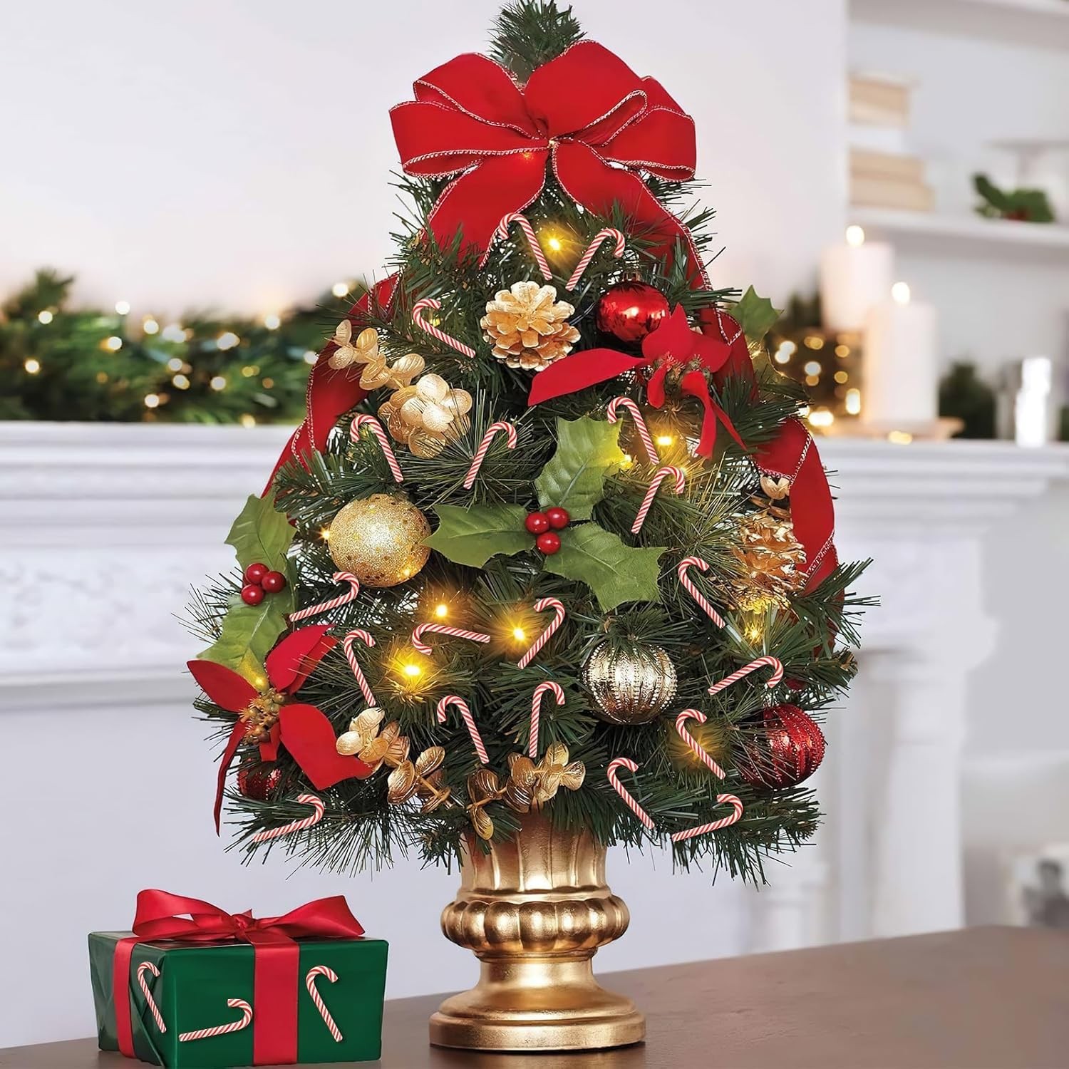 Mini Christmas Candy Canes Ornaments Red White Party Décor 80pcs