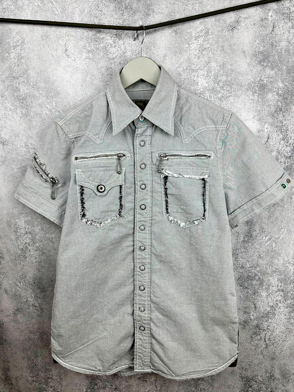 Diesel Rising Sun S/S Vintage Utility Shirt Grey Distressed Pockets Men's Size S