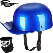 Baseball Motorcycle Helmet Half Cap for Bike Cruiser Chopper X-Large, Blue 