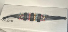 Vintage Wooden beaded belt Adjustable orange aqua blue black Hippie 36 Long