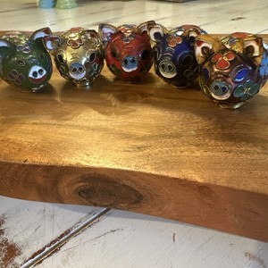 Miniature Cloisonné Pig Figurine Good Luck Good Fortune Set Of 5