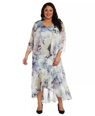 R&M Richards Jacket Dress Plus Size 16W Blue Lavender Floral Midi Hi-Low NWT
