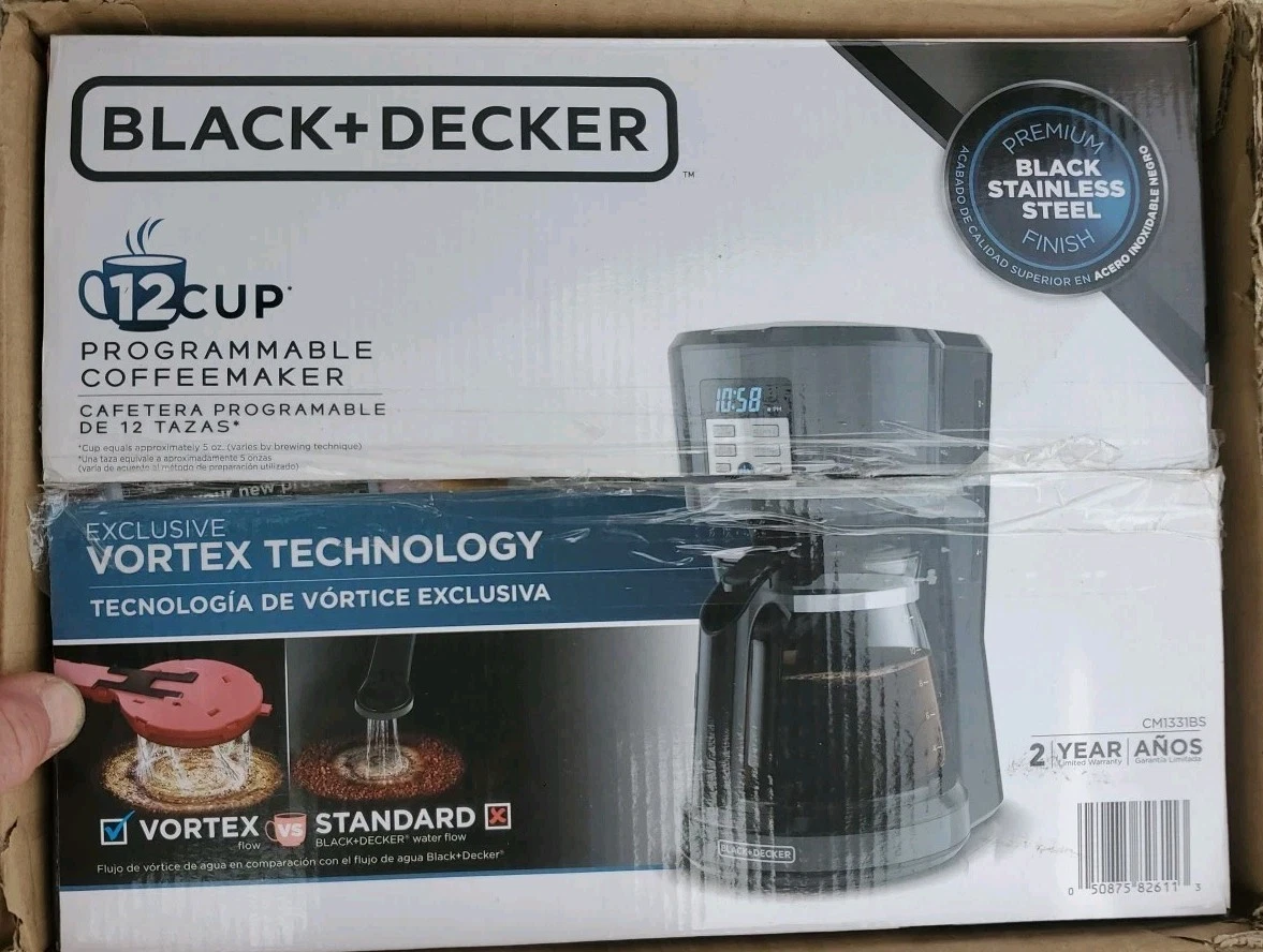 Black + Decker 12-Cup Thermal Programmable Vortex Coffeemaker Black Steel NEW