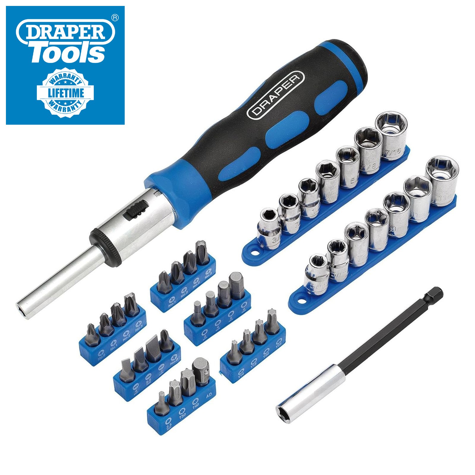 Draper Ratchet Screwdriver Socket and Bit Set, 1/4"" Sq. Dr. (40 Piece) - Image 4
