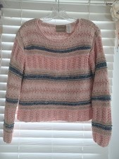 Vintage Liz Claiborne LizWear S Silk Blend Chunky Knit Sweater Pink Stripe Y2K