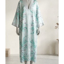 Oscar de la Renta Size L Satin Botanical Floral Kimono Caftan Loungewear Dress