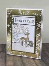 Christmas Card Kit- Peace on Earth, Gold Foil, White Glitter, Elegant