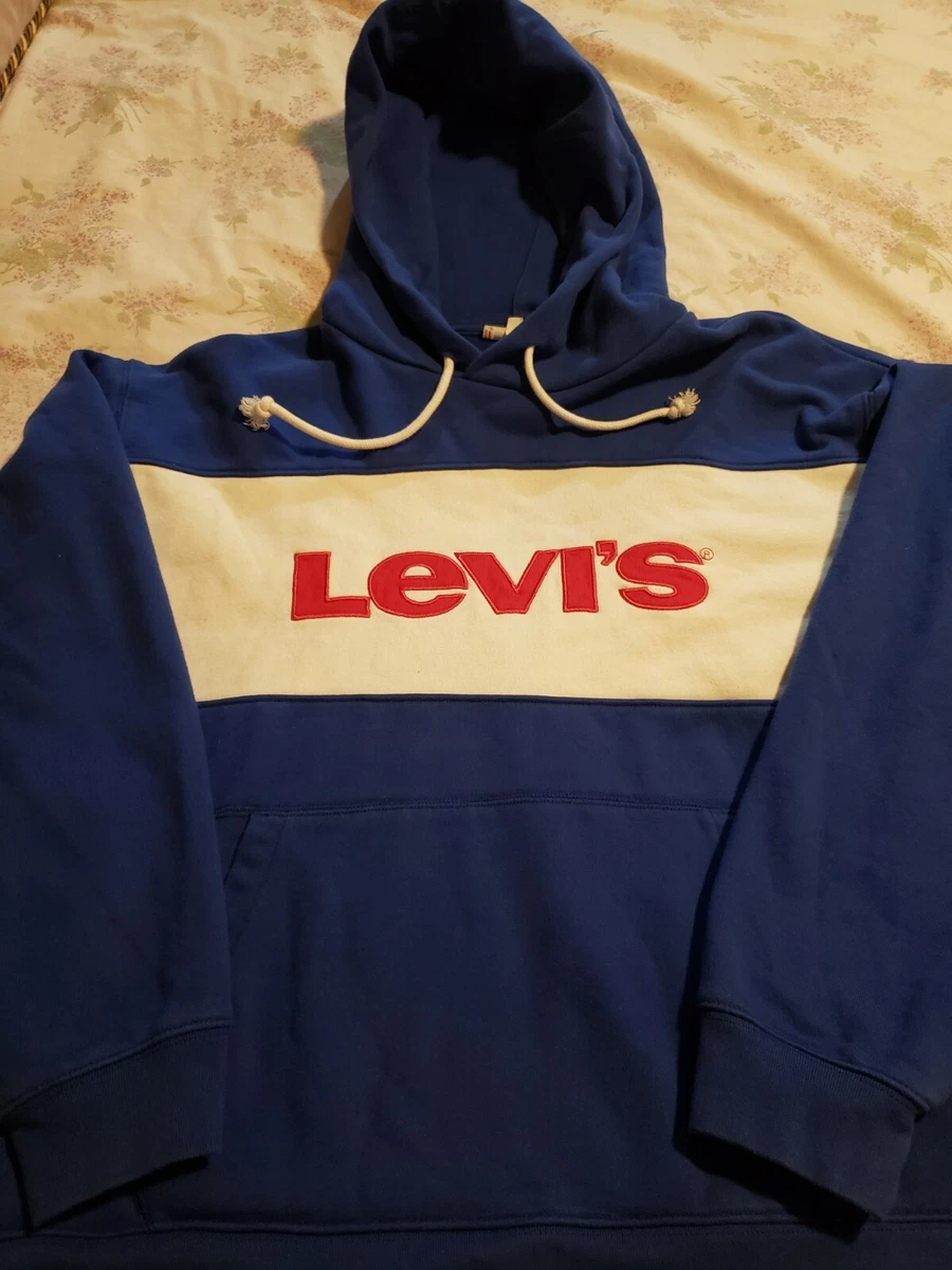 Vintage Levi s Pullover Hoodie Sweatshirt Red White Blue Size M