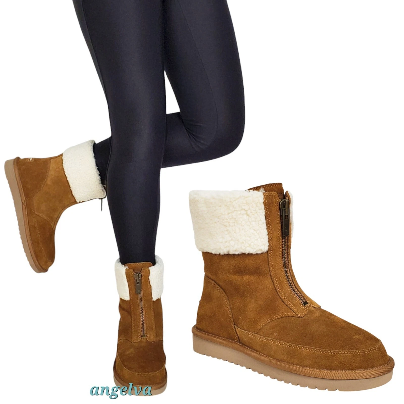 Stivaletti corti Koolaburra ugg Lytta scamosciati castagno invernali pelliccia sintetica classici