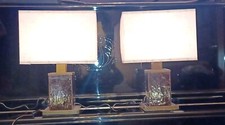 ROMEO REGA PAIR TABLE LAMPS BRASS AND WORKED PERSPEX 1960