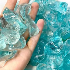 2lb Blue Glass Rock 10-20mm Borken Sea Blue Glass Pieces Irregular Fire Glass...