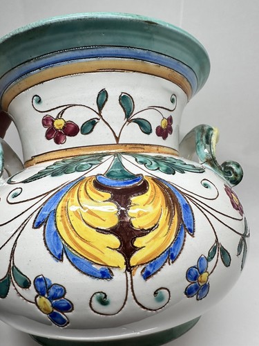 Hand Painted Ceramic Vase Italy Etched Floral Urn Pottery 1803 - Picture 3 of 16