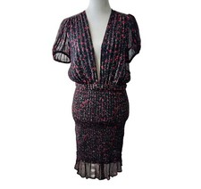 Free People Womens Black Red Baby Love Smocked Plunge V-Neck Bodycon Dress S