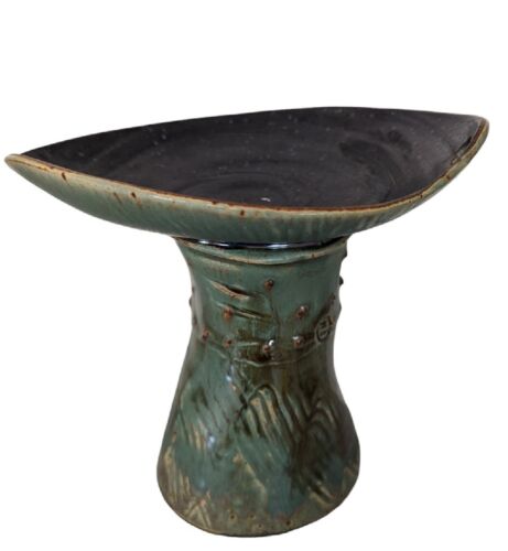 Vintage handgefertigte Keramik Teekerze großer Feuerkelch Lilien Pad Basis signiert - Bild 1 von 14
