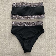Two Piece Bikini Women s Size S Black Strapless Bandeau Top Leopard Print