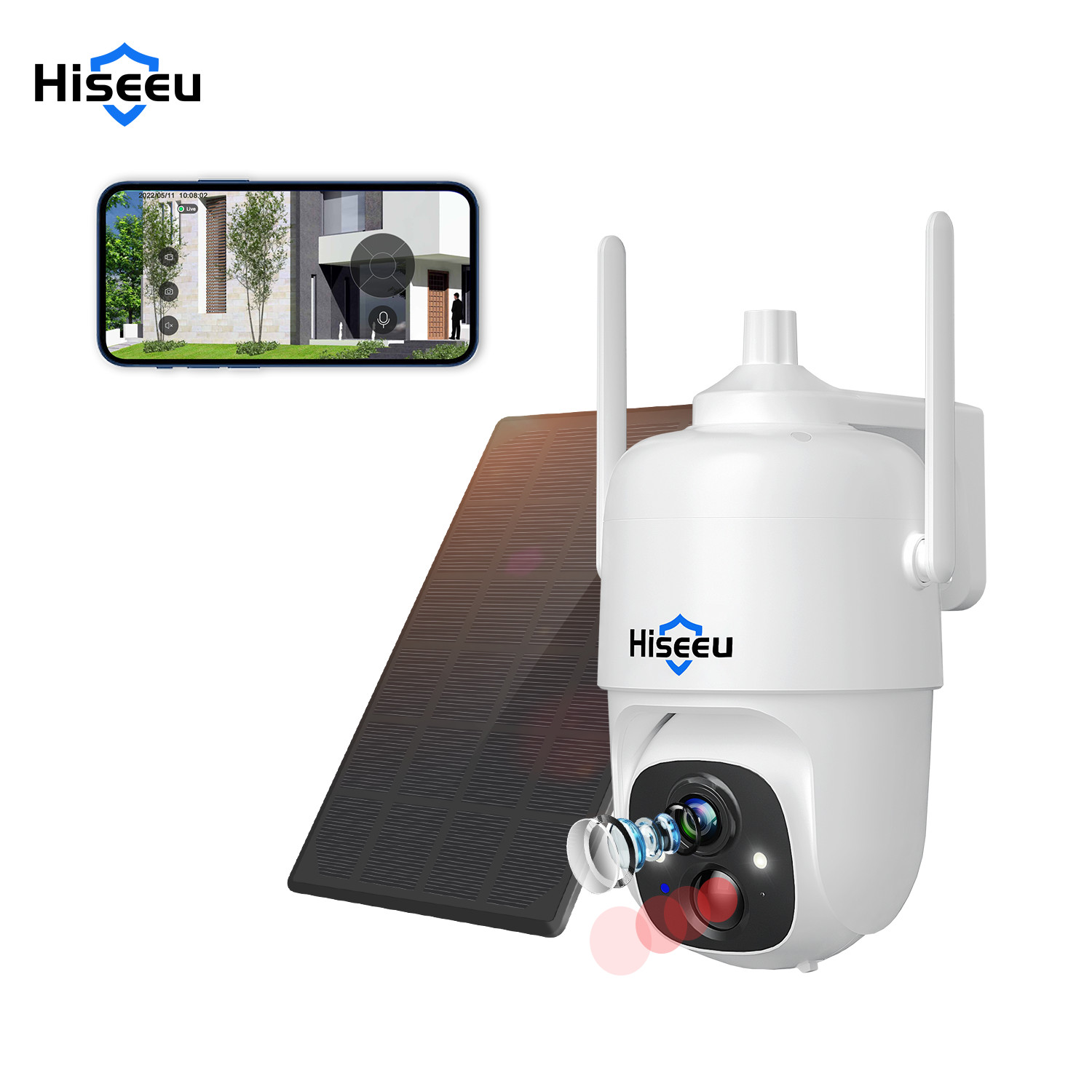 Hiseeu Outdoor Wifi Solar Battery Powered Wireless Security Camera CCTV Pan-Tilt