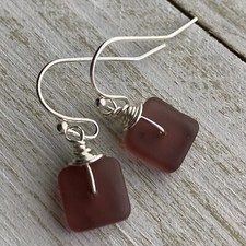 Min Favorit Smoked Amethyst Sea Glass Square Silver Pl Artisan Earrings Petite