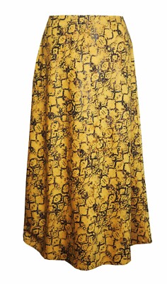 Anthropologie CURRENT AIR XS Midi Skirt Harmony Yellow Black Satin Snake Print