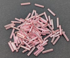 Vintage Silver Lined Pink Transparent Glass Bugle Beads Czech 6gr Lot BB90-220