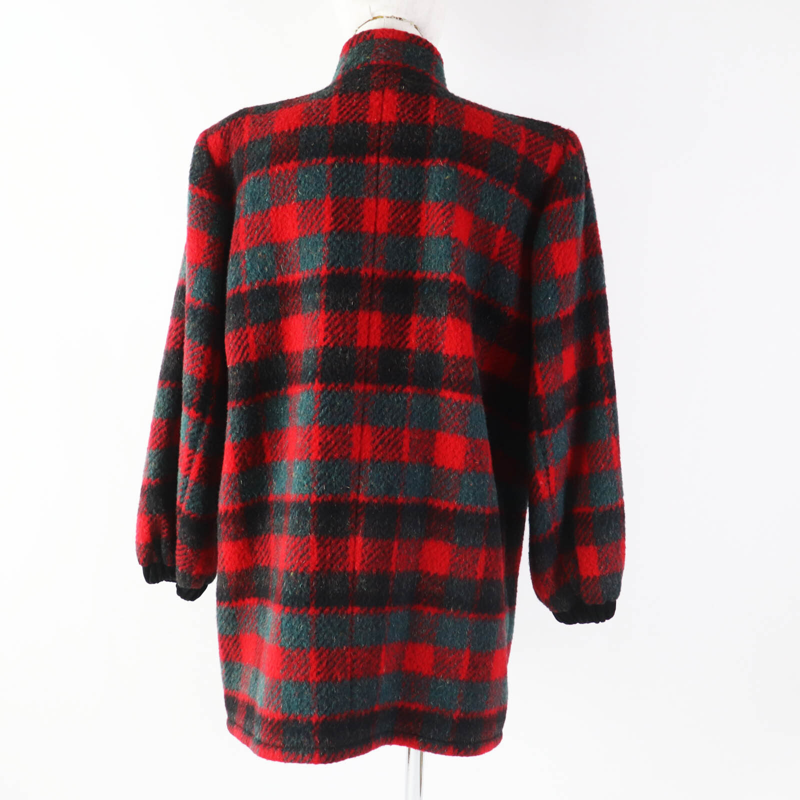 Cappotto vintage a quadri Yves Saint Laurent con accento in velluto rosso verde taglia M