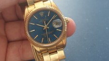 Rolex Date Taille 34mm 18K or Jaune Montre Cadran Bleu Marine