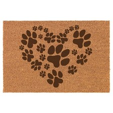 Coir Door Mat Entry Doormat Heart Paw Prints Dog Cat
