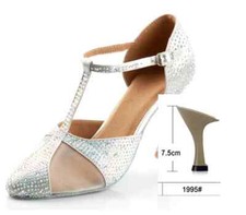 Silver silk satin rhinestone modern dance shoes Latin dance shoes wedding shoes
