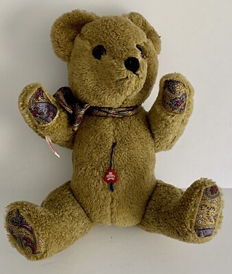 Clemens Vintage Growler Teddy Bear Jointed Paisley Bow Paws Hangtag 12'' Rare 