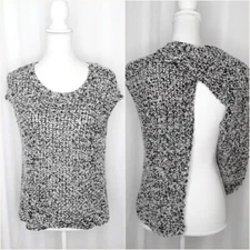 Eileen Fisher Loose Knit Surplice Back Black & Beige Sweater Size S Pre-Owned